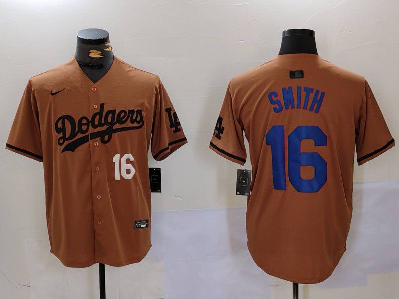 Men Los Angeles Dodgers 16 Smith army green joint name 2024 Nike MLB Jersey style 4